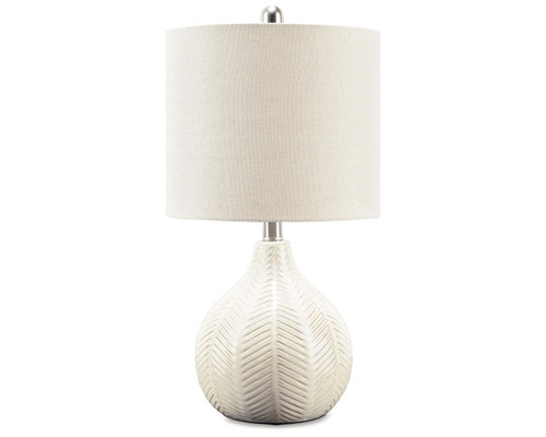 Casual Ceramic Table Lamp, Transparent White Glaze Finish, Drum Hardback Fabric Shade, 11" W x 11" D x 21" H, Off White