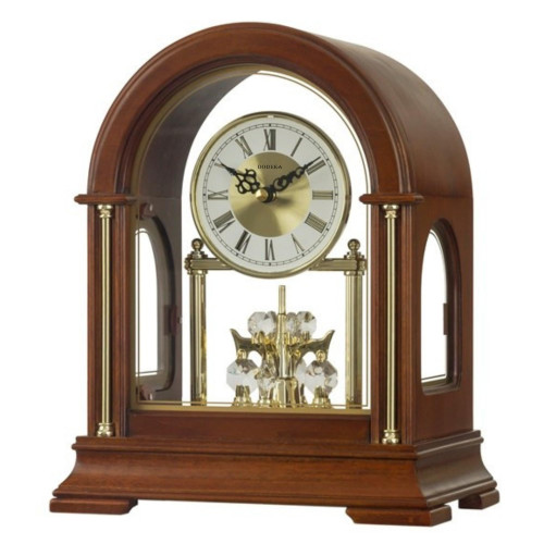 DODEKA Wooden Mantel Clock TCW001DB Rotating Pendulum and Crystals Desktop Musical