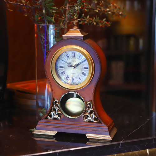 Table Clock 15''H Mantel Clock with Pendulum Roman Numeral Antique Desk Clock for Bedroom