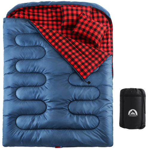 Swtmerry Double Sleeping Bag for Adults with 2 Pillows, Big & Tall Queen Size XL Sleeping Bag for 2 Person, Waterproof & Lightweight Warm for 3 Seasons, Cold Weather,Camping, Hiking & Backpacking
