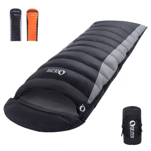 QEZER Down Sleeping Bag for Adults 600 Fill Power, Cold Weather Compact Ultralight All Seasons Sleeping Bag for Backpacking, Camping, Hiking