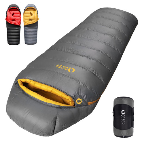 QEZER Down Sleeping Bag for Adults 620 Fill Power 0 Degree Sleeping Bag Cold Weather Ultralight with Pouch for Backpacking, Camping, Hiking