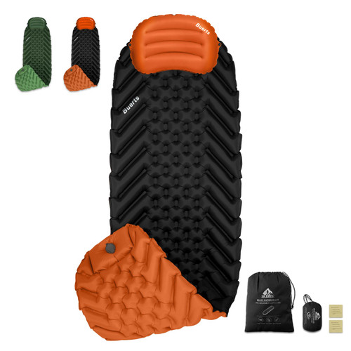 BUERTS Camping Sleeping mat and Inflatable Pillow - Set, Portable, Ultra-Light, Thickened, Quick to inflate in 30s, can be Spliced. Suitable for Backpacking, Hiking, Camping and Other Scenes