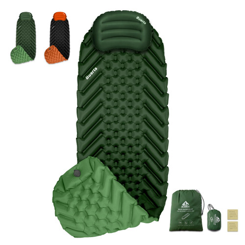 BUERTS Camping Sleeping mat and Inflatable Pillow - Set, Portable, Ultra-Light, Thickened, Quick to inflate in 30s, can be Spliced. Suitable for Backpacking, Hiking, Camping and Other Scenes