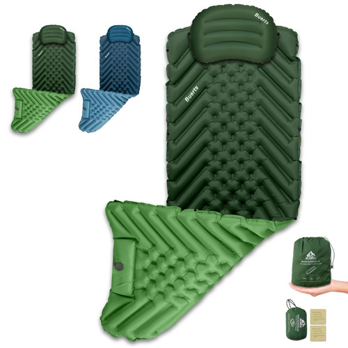 BUERTS Camping Sleeping mat and Inflatable Pillow - Set, Portable, Ultra-Light, Thickened, Quick to inflate in 30s, can be Spliced. Suitable for Backpacking, Hiking, Camping and Other Scenes