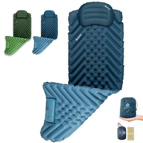 BUERTS Camping Sleeping mat and Inflatable Pillow - Set, Portable, Ultra-Light, Thickened, Quick to inflate in 30s, can be Spliced. Suitable for Backpacking, Hiking, Camping and Other Scenes