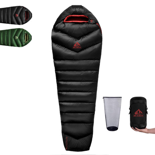 BUERTS Down Sleeping Bag for Adult Backpacking Trips, 620FP, Cold Weather Sleeping Bag, 20°F, 40°F, 60°F. Mummy-Style for Hiking, Camping, and Mountaineering. Compact .(26℉ to 41℉, Black)