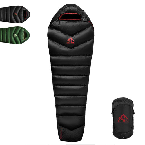 BUERTS Down Sleeping Bag for Adult Backpacking Trips, 620FP, Cold Weather Sleeping Bag, 20°F, 40°F, 60°F. Mummy-Style for Hiking, Camping, and Mountaineering. Compact (10℉ to 23℉, Black)