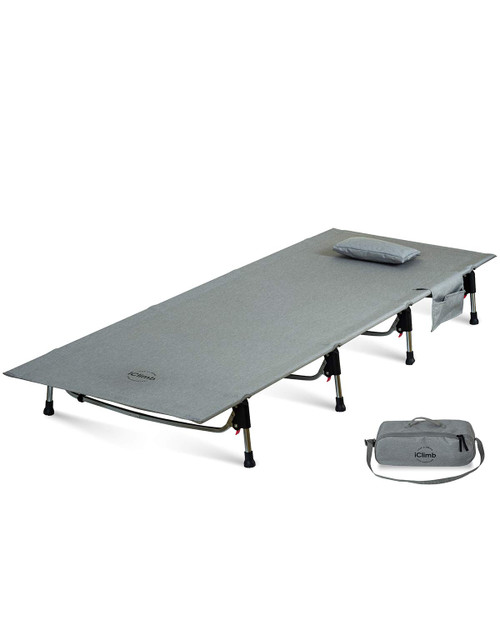iClimb Super Easy Assemble Folding Cot Ultralight Compact Heavy Duty with Carry Bag for Adults Camping Backpacking (Grey)
