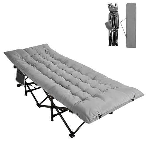 Northroad Camping Cot with Thick Mattress,Quick Set-Up Sleeping Cots Bed with Side Pocket for Outdoor Camping, Office Nap, Home Garden, Beach, Travel, Grey