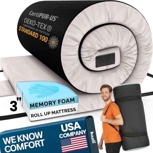 Hazli Matrix Comfort-Cell Memory Foam Camping Mattress Pad - Roll Up Mattress for Adults - Portable Cot Sleeping Pad for Camping - Floor Mat or Bed Roll for Car, SUV - Twin 75" X 36" X 3"