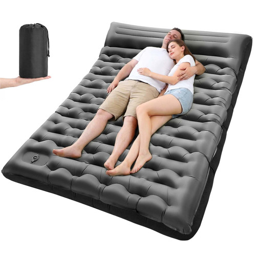 LLUAII Double Sleeping Pad for Camping, 5.9 Inch Thick Self Inflating Sleeping Mat for Camping with Built in Pillow and Foot Pump, 2 Person Camping Mattress for Backpacking Hiking