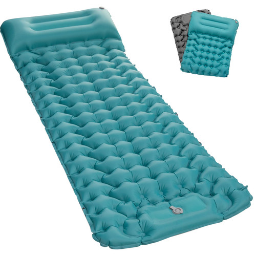 Seektain Inflating Sleeping Pad Mattress for Camping: Inflatable Camping Bed with Built-in Foot Pump for Tent - 4" Extra Thick Mat Air Cot for Floor - Blue