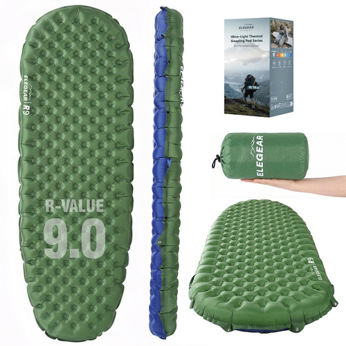 Elegear CumbreX™ Sleeping Pad for Camping with 9 R-Value, Ultralight Camping Sleeping Mat for All Seasons, Insulated Backpacking Sleeping pad, Ripstop Camping Mattress for Outdoor Hiking Tent