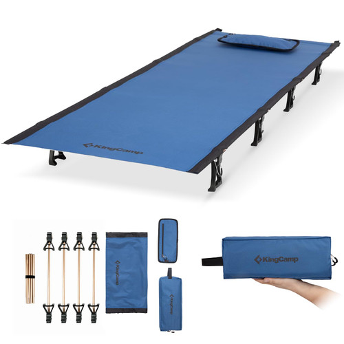 KingCamp Ultralight Camping Cot, Portable Folding Tent Camping Cot, 265 Lbs Heavy Duty Sleeping Cot with Pillow for Adults Outdoor Backpacking Travel Hiking, Blue/Black
