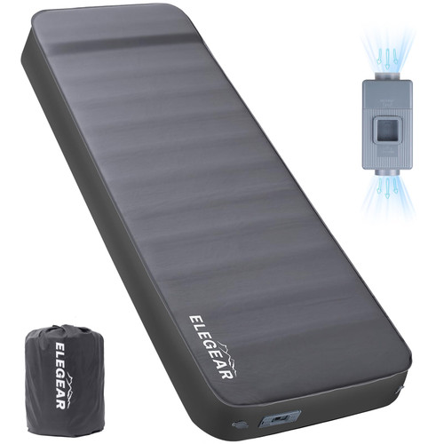 Elegear CumbreX™ Air & Foam Self Inflating Sleeping Pad, Built-in Electric Pump 4" Ultra-Thick Memory Foam Camping Mattress with Pillow Camping Pad 4-Season R-Value 9.5 Camp Mat (Grey, Single)