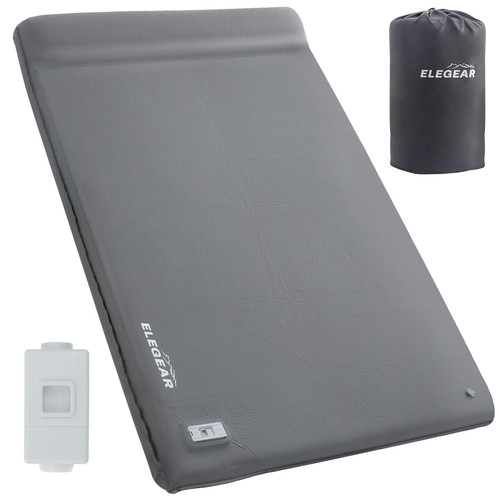 Elegear CumbreX™ Self Inflating Sleeping Pad, Built-in Electric Pump 3.15" Ultra-Thick Memory Foam Camping Mattress Pad with Pillow Double Sleeping Pad for Camping R-value 9.5 Foam Camp Pad for Travel