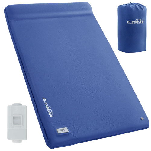 Elegear CumbreX™ Self Inflating Sleeping Pad, Built-in Electric Pump 3.15" Ultra-Thick Memory Foam Camping Mattress Pad with Pillow Double Sleeping Pad for Camping R-value 9.5 Foam Camp Pad for Travel