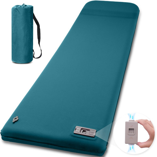 Self Inflating Sleeping Pad with Electric Pump for Camping, 3.14"Thick Memory Foam Sleeping Mats, Easy Inflate&Deflate,9.5 R-Value Insulated Camping Mattress with Pillow for Car Travel Tent, Dark Blue