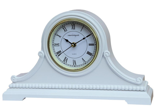 Solid Wooden Shelf Chiming Mantle Clock, 9" x 16" x 3" (White - Roman Numerals)