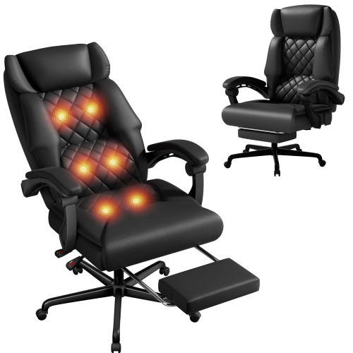 Furmax Massage Office Chair with Foot Rest 6 Points Vibration 400LBS Big and Tall Office Chair for Heavy People