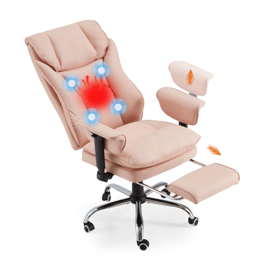 HOMREST 4-Point Massage Office Chair with Heat, 155° Reclining Executive Desk Chair with Adjustable Armrests
