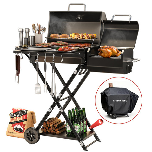 Portable Charcoal Grill with Smoking Function