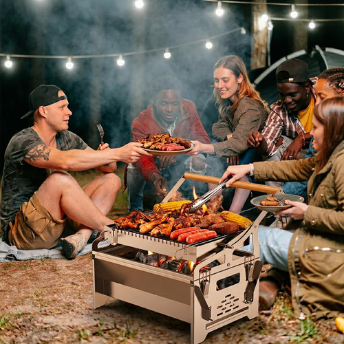 360° Rotating Charcoal Grill with Flipping Basket,