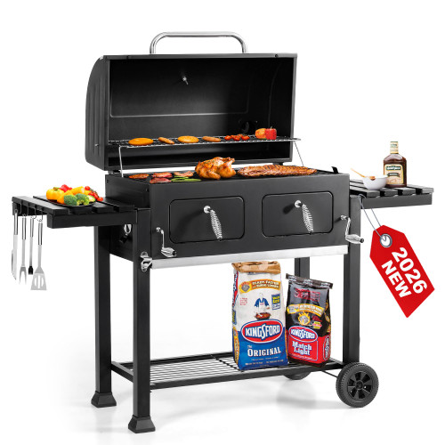 34-Inch Barrel Charcoal Grill with Side Tables, 794 Square Inches Cooking Space