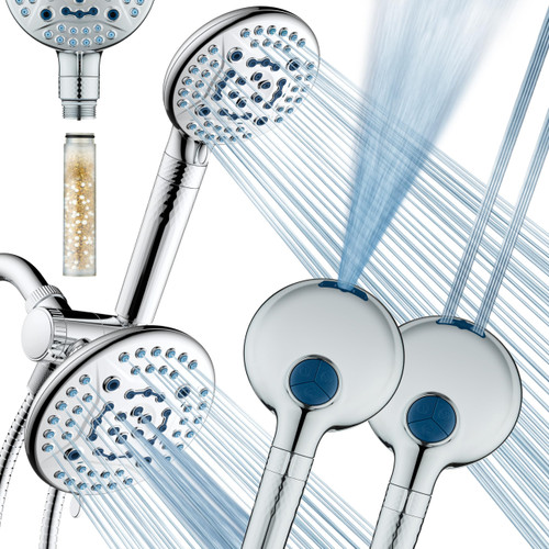 High Pressure 6-way Dual Shower Head Combo with Built-in Filter & Power Wash