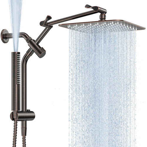 Shower Head with Handheld, Luxurious Square Double Rain Shower Heads