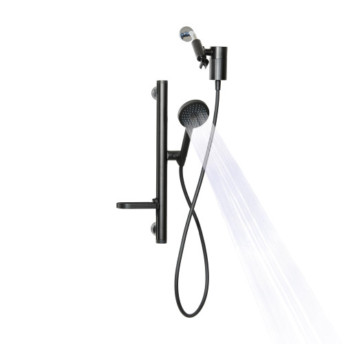 Shower Kit + Filter, Black - Slide bar, 3 Spray Functions Plus Pause, Extra