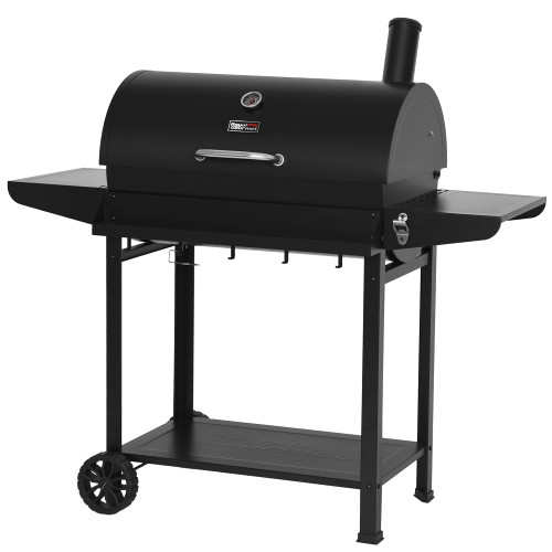 30-Inch Barrel Charcoal Grill with Warming Rack & Front Storage Basket
