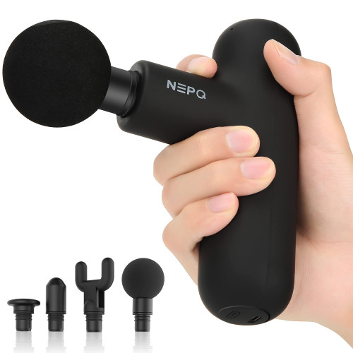 NEPQ Mini Massage Gun, Powerful Fascial Gun Portable Deep Tissue Percussion Muscle Back Head Massager for Pain Relief with 4 Massage Heads