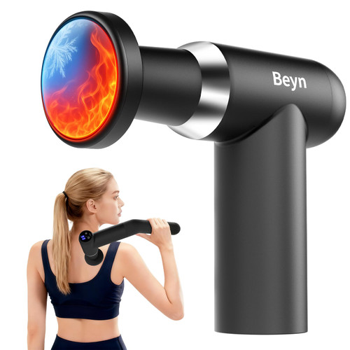 Beyn Hot & Cold Therapy Massage Gun with Detachable Long Handle - Deep Tissue Percussion Massager for Back Pain Relief