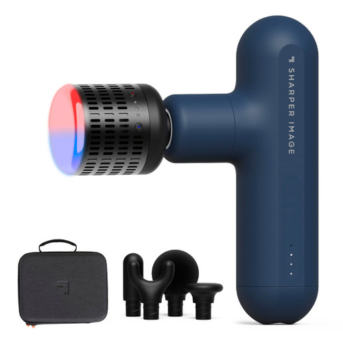 Powerboost Move Evo Hot & Cold Rechargeable Handheld Massager, 4 Adjustable Speeds, 5 Attachment Heads & Carrying Case, for Muscle Pain Relief, Blue