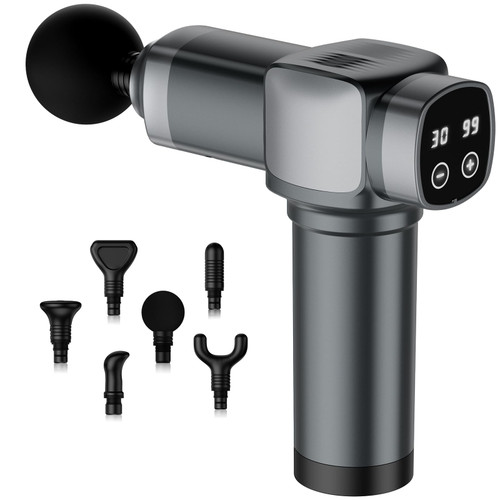 Deep Tissue Massage Gun, Portable Percussion Muscle Massager with 30 Speeds & 6 Attachments