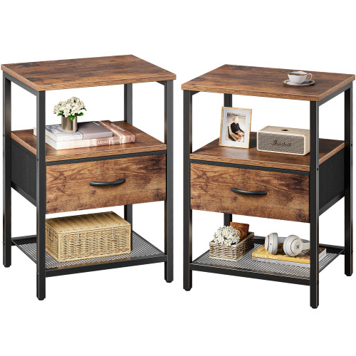 Huuger Nightstand Set of 2, Night Stand with Fabric Drawer, Mesh Shelf, Side Table with Storage