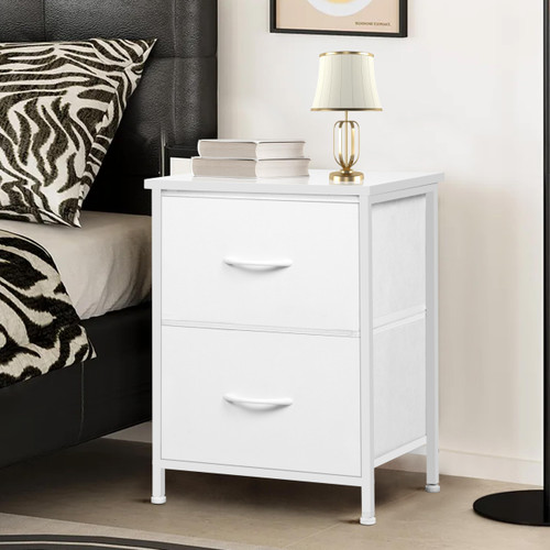 LOFTEY White Nightstand, Bedside Table with 2 Fabric Drawers, Small Kids Night Stand for Bedroom