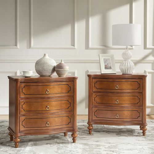 Tall Side Table with Curved Front Profle Desgin, Charging Station, Solid Wood Legs, Set of 2, Walnut