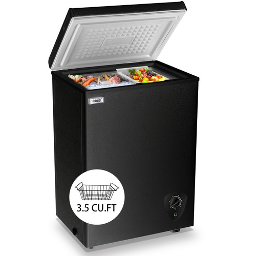 WANAI Chest Freezer Small Deep 3.5 Cu.Ft Black Mini Freezers Top Door Adjustable