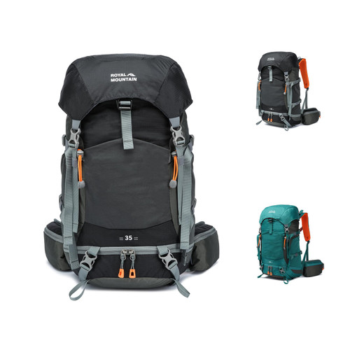 MIVENTO 35L Hiking Backpack - Water-Resistant Nylon Bag with Top Flap Cover, Camping Travel Daypack for Men Women ﻿ (Black)