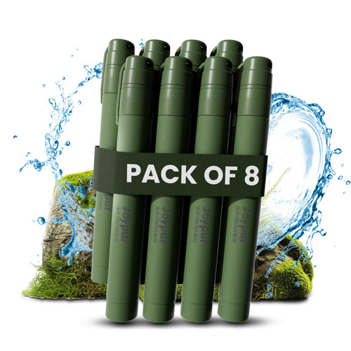 Camping Water Filtration Straw, Personal Water Filter Survival for Backup Filtration, Hiking, Travel - Emergency Portable Gear (Green, 8 Pack)