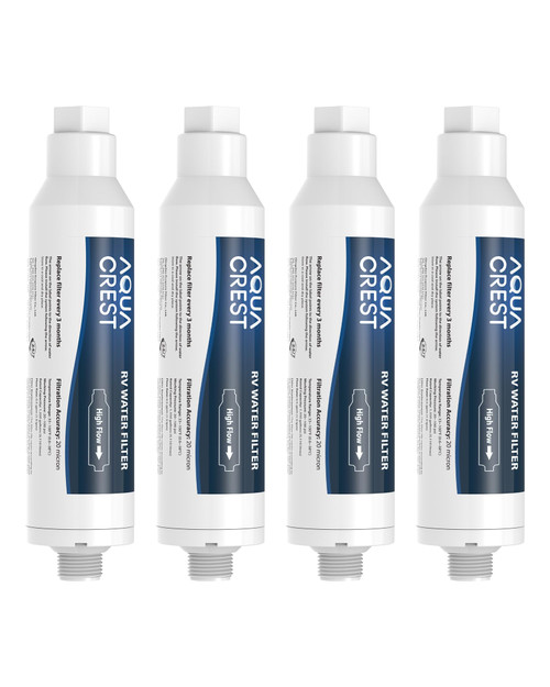 AQUA CREST RV Water Filter, RV Inline Water Filter with NSF Certified, Reduces Chlorine, Bad Taste and Odor, Ideal for Garden and Camper (Filter 4 Pack)