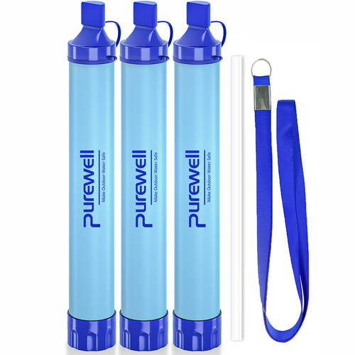 Purewell Outdoor Water Personal Water Filtration Straw Emergency Survival Gear Water Purifier for Camping Hiking Climbing Backpacking(3pcs)