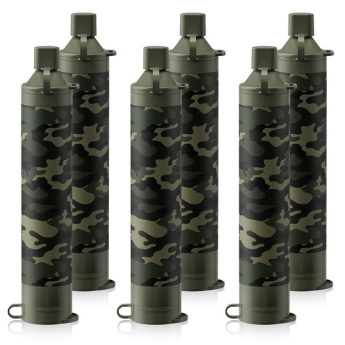 Membrane Solutions Personal Water Filter, Survival Filtration Straw Portable Gear, Emergency Preparedness, Supply for Drinking Hiking Camping Travel Hunting Fishing Team Family Outing (Camo, 6 Pack)