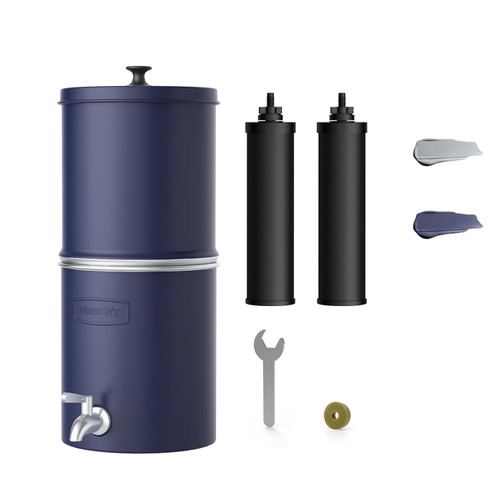 Waterdrop 2.25G Gravity Water Filter System, NSF/ANSI 42&372 Standard, Stainless Steel System with 2 Carbon Filters, Reduces 99% of Lead and Chlorine for Home, Camping, Emergencies, King Tank, Blue