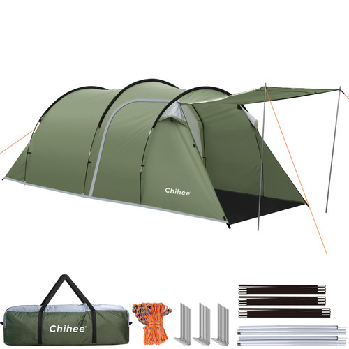 Chihee Camping Tents Tunnel Tent 4 Person Family Tents with 2 Doors Extra Large Weatherproof Shelter 4 Seasons Tents with Screened Porch Room Awning Include Rainfly Carry Bag Travelling Outdoor Hiking