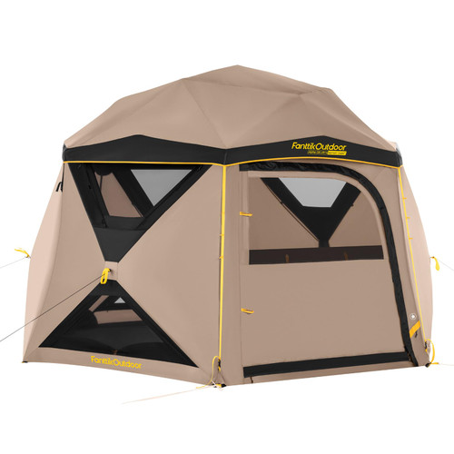 FanttikOutdoor Alpha C6 Ultra Instant Cabin Tent 6 Person Pop Up Camping Tent Setup in 60 Seconds Portable with Rainfly & Windproof for Outdoor Camping & Overlanding Khaki