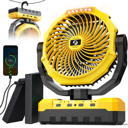 Korbot 36000mAh Portable Camping Fan - 120HRS Rechargeable Fan with Detachable Battery with LED & Remote - 4 Speeds Battery Powered for Tent,Travel, Office, Jobsite